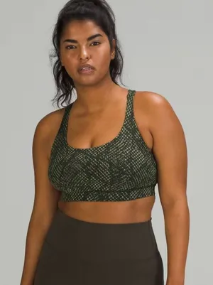 Lululemon Energy Bra Medium‎ Support Reptilia Jacquard Rainforest Green Sz 2 thumbnail 1
