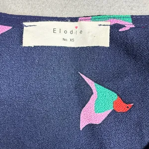 Elodie Bird Print Peplum Blouse Womens XS Navy Ruched Ruffle Cottagecore thumbnail 5