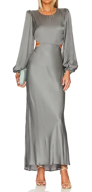ASTR the Label Quinn Maxi Dress in Sage Open Back Satin Sz XS thumbnail 1