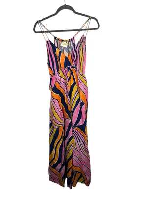 Anthropologie Maeve Jumpsuit Womens 6 Pink Orange Abstract Wide Leg‎ Strappy thumbnail 3
