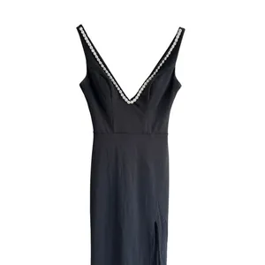 City Studio Black Formal Dress V-Neck Rhinestone Trim Maxi Gown Dramatic‎ Chic thumbnail 2