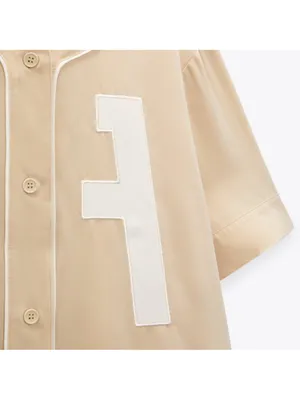 Zara Beige Short-Sleeve Button Front Top with White Number Patches thumbnail 3