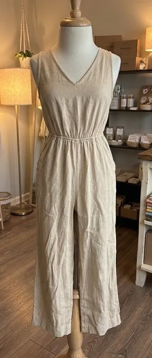 Universal Threads Beige Cut-Out Back Linen Jumpsuit | XS thumbnail 1