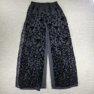 VTG Ronni Nicole Velvet Burnout Wide Leg Pants M Black Sheer Holiday Party thumbnail 2