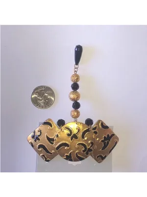 Satin Gold Tone and Black Statement Retro Vintage Hair Barrette Clip thumbnail 3