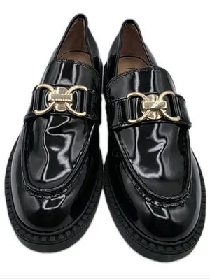 Womens Platform Patent Loafers Slip On Shoes Size 9.5 Black Gold Accents INC NEW thumbnail 10