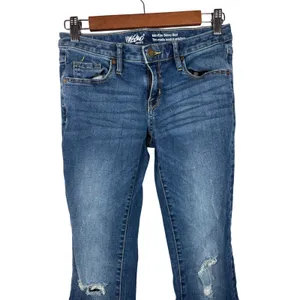 Mossimo Skinny Boot Jeans Women Size 2 Blue Mid Rise Distressed Ripped Knee Y2K‎ thumbnail 2