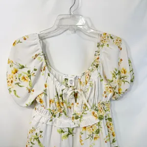 Altar'd State XS Milkmaid Dress Floral Puff Sleeve Tiered White Cottagecore 1308 thumbnail 3