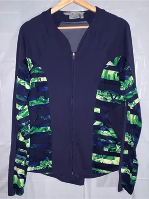 Athleta‎ Full Tilt Jacket Womens Lg Navy Blue Mesh Panels Yoga Workout Full Zip thumbnail 2