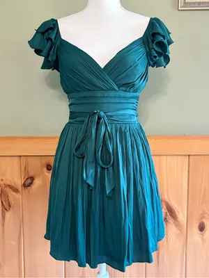Hello Molly Forest Green Ruffle Wrap Mini Dress NWT size 4 Homecoming thumbnail 2