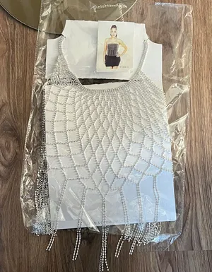 Silver Crystal Fringe Chainmail Crop Top thumbnail 1