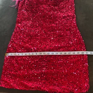 Women’s Pink Short Feather & Sequin One Shoulder Prom Party Dress Size 14 *READ thumbnail 12