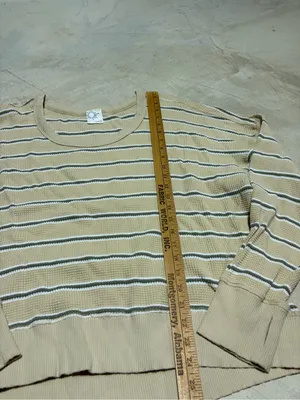 aerie Beige Striped Long Sleeve waffle knit Top large thumbnail 5