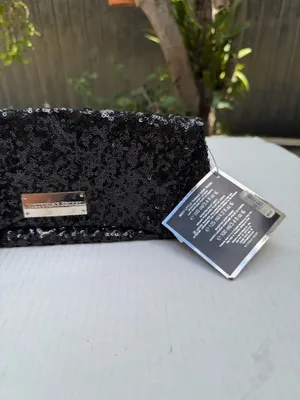 Victoria’s Secret Black Sequin Clutch Cosmetic Bag NWT Give Me VS Evening Pouch thumbnail 5