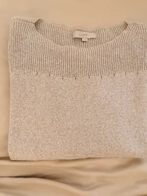 LOFT Oatmeal Marl Mock Neck Drop Shoulder Sweater Size L thumbnail 3