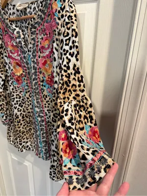 Savanna Jane Leopard Print Tunic with Floral Embroidery - Pink, Orange, Teal thumbnail 5