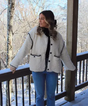 white and black trim jacket boutique  thumbnail 1