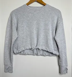 All in Motion Gray Cropped Sweatshirt Size XS Thumbholes Tie Hem Comfy thumbnail 1