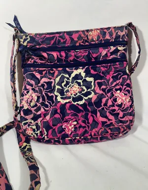 Vera Bradley‎ Crossbody Bag Quilted Floral Zipper Pockets Boho Navy Pink 11x11" thumbnail 1