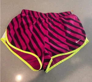 Nike Dri-FIT Womens XS Running Shorts Pink Black Zebra Stripe Neon Yellow‎ Trim thumbnail 1