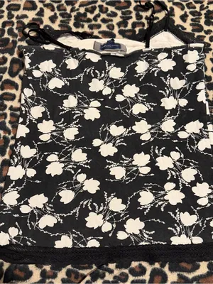 2000s vintage style whimsical american eagle black and white floral lace cami thumbnail 4