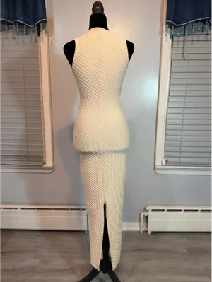 Pretty Little Thing Cream Textured Cut Out Maxi Dress Open Front Minimal Chic Resort Bodycon thumbnail 4