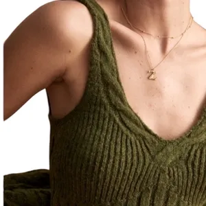 ANTHROPOLOGIE Crop Cable-knit Summer Sweater Tank In Green L thumbnail 2