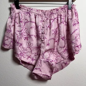 Free People Women PJ Set M Pink Beauty Sleep‎ Blushing Combo Bow Floral Peplum thumbnail 11