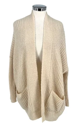 Dreamers Chunky Open Front Knit Cardigan Sweater Cream Size Medium thumbnail 1