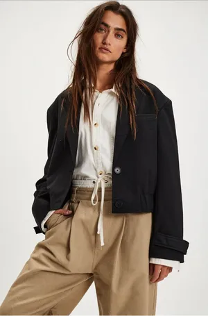 Free People Agnes Cropped Black Jacket NWT Women’s Small‎ thumbnail 1