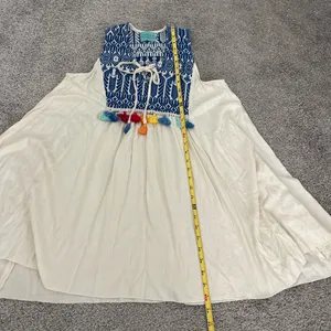 Judith March Cream Dress with Blue Embroidered Yoke and Colorful Tassels thumbnail 7
