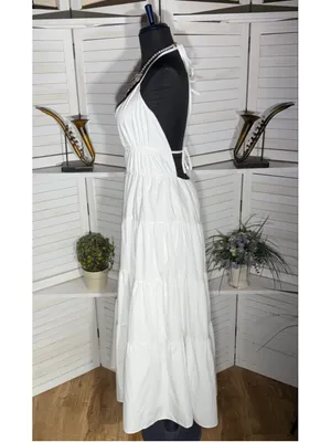 Vintage Y2K maxi dress backless plunge white tiered coquette boho fairy cocktail thumbnail 4