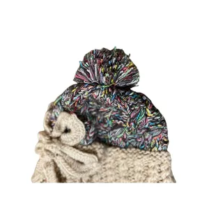 Cute Winter Beanie Pom Pom Tie Used Womens One Size thumbnail 9