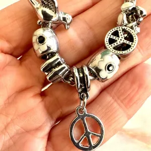 Silver tone bird flower peace owl charm bracelet thumbnail 8