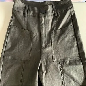 Faux Leather Pants Womens XS Black Wide Leg High Rise Stretch Y2K Sexy thumbnail 3