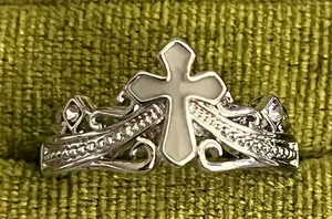 Vintage Design Silver Cross w/ Intricate Detail Stainless Steel Open Band Size 6 thumbnail 1