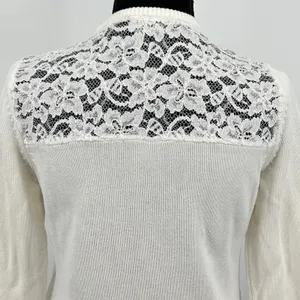 Ralph Lauren Lace Knit Top Womens M 3/4 Sleeve Sweater Quiet Luxury Costal White thumbnail 5