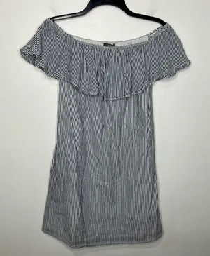 Allison Joy‎ 100% cotton off the shoulder dress women’s size medium blue & white thumbnail 1