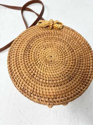 Straw Purse Handbag Summer‎ Beige Natural Handwoven Classic Wicker Rattan thumbnail 5