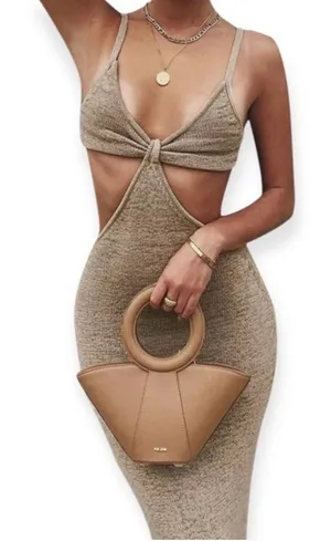 Beige Botany Knit Cut Out Maxi Dress Sand Taupe Size Small thumbnail 1