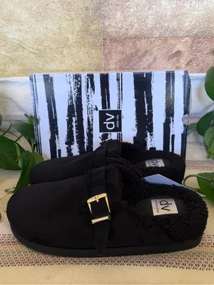 NEW DV Dolce Vita Faux Suede Clog Mule Gold Buckle Black Slide Slippers, Size 10 thumbnail 4