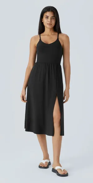 Halara Everyday Midi Soft Sleek Airy Stretch Breathable Casual Dress Black M thumbnail 1