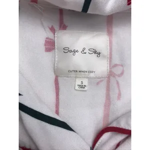 Sage & Sky Womens White Red Black‎ Bow Ribbon Pajama Set Size S Long Sleeve Crop thumbnail 2
