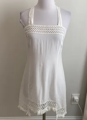 Solitaire Swim White Crochet Trim Cover Up Dress thumbnail 1