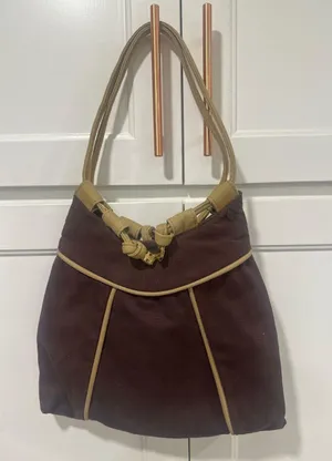 FS Originals Brown Canvas Hobo Shoulder Bag With Tan handmade Accents VTG purse thumbnail 1