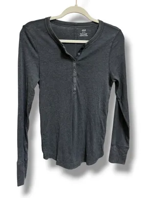 Aerie Womens Charcoal Gray Ribbed‎ Henley Long Sleeve Top Size Medium Slim Fit thumbnail 1