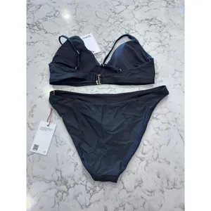 NWT Quince Black Italian V Neck Bikini Top & Low Rise Bottoms Set Size Medium thumbnail 2