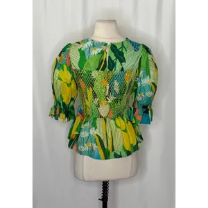 NEW!! FARM RIO Vintage Toucans Smocked‎ Peplum Top Blouse Tropical Small thumbnail 9