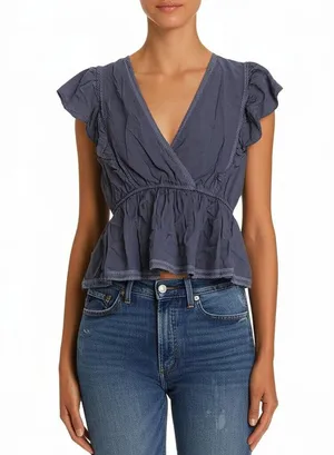 NEW Abercrombie & Fitch Navy Blue Lace V-Neck Peplum Babydoll Blouse Top Size XS thumbnail 1