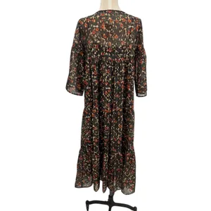 Natural Life Floral Print Midi Dress Kimono‎ Sleeve Brown Red Size Small thumbnail 7
